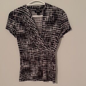 DKNY Black and White Geometric Blouse